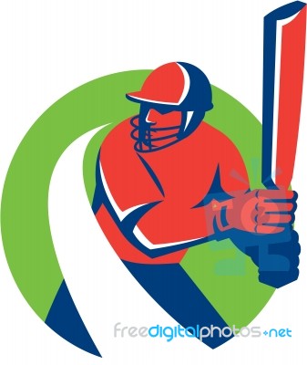 Cricket Player Batsman Batting Retro Stock Image