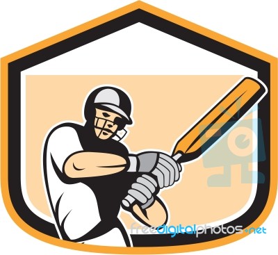 Cricket Player Batsman Batting Shield Cartoon Stock Image