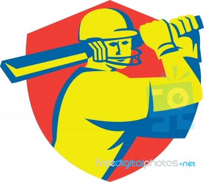 Cricket Player Batsman Batting Shield Retro Stock Image