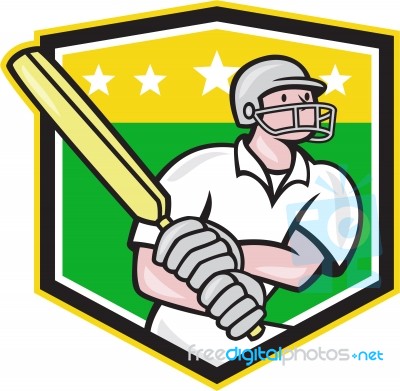 Cricket Player Batsman Batting Shield Star Stock Image