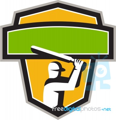 Cricket Player Batting Crest Retro Stock Image