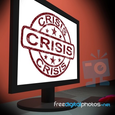 Crisis Monitor Means Urgency Trouble Or Critical Situation Stock Image