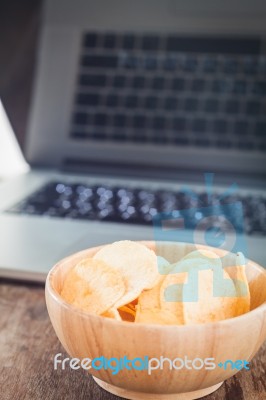 Crispy Potato Chips On Wotk Station Stock Photo