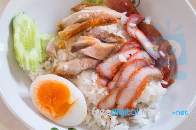 Crispy Roasted Belly Pork And Rice Stock Photo