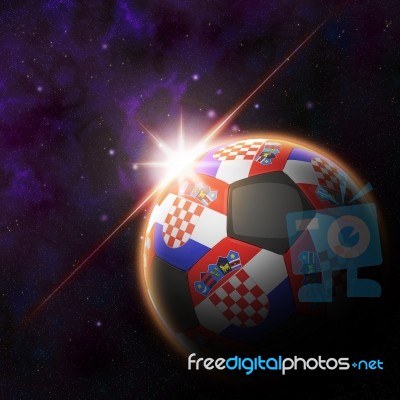 Croatia Flag On 3d Football With Rising Sun Stock Image