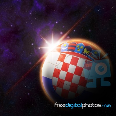 Croatia Flag On 3d Football With Rising Sun Stock Image