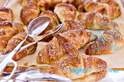 Croissant Bread On Buffet Line Stock Photo