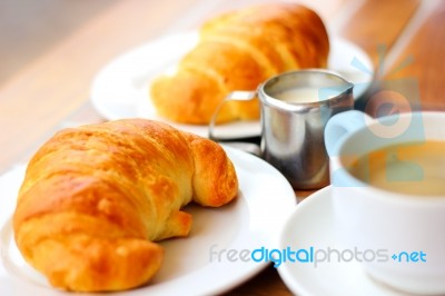 Croissant Bread On Dish Stock Photo