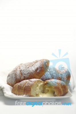 Croissants With Cream Stock Photo