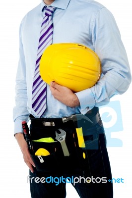 Cropped Image Of A Man With Safety Helmet Stock Photo