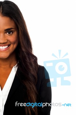 Cropped Image Of A Smiling Corporate Lady Stock Photo