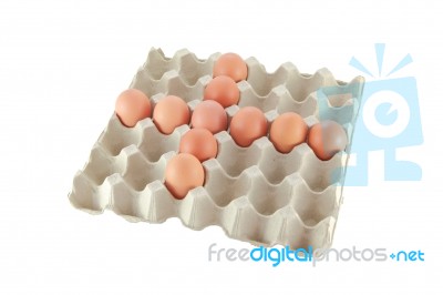 Cross Row Eggs In Carton White Background Stock Photo