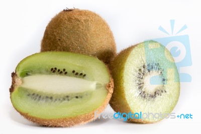 Cross Section Of Ripe Kiwi On White Background Stock Photo