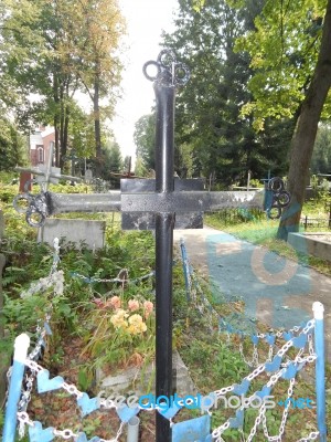 Crosses On Graves Cemetery And Fences  Stock Photo