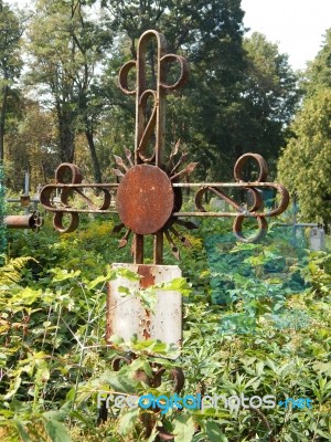 Crosses On Graves Cemetery And Fences  Stock Photo