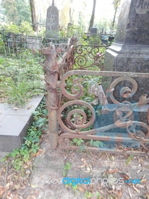 Crosses On Graves Cemetery And Fences  Stock Photo