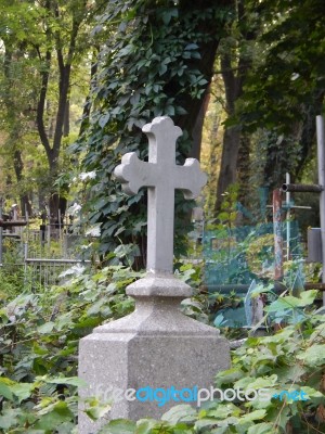 Crosses On Graves Cemetery And Fences   Stock Photo