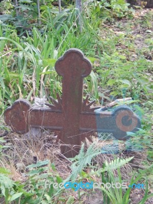 Crosses On Graves Cemetery And Fences   Stock Photo