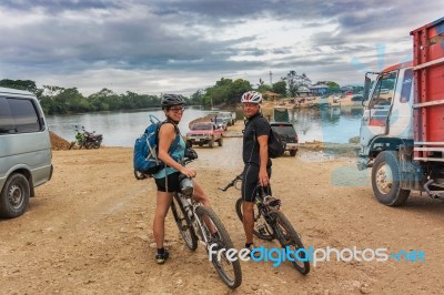 Crossing The River Called Rio De La Pasion In The Small Town Of Stock Photo