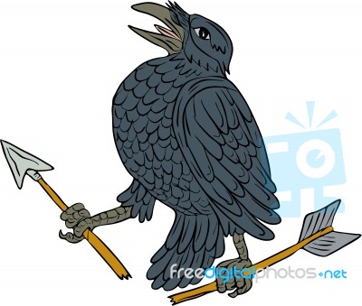 Crow Clutching Broken Arrow Drawing Stock Image