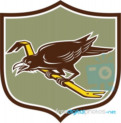 Crow Perching Crowbar Crest Retro Stock Image