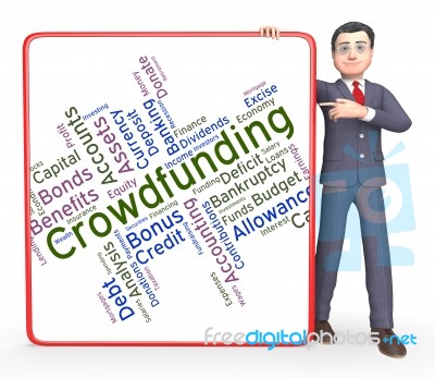 Crowdfunding Word Shows Raising Funds And Crowd-funding Stock Image