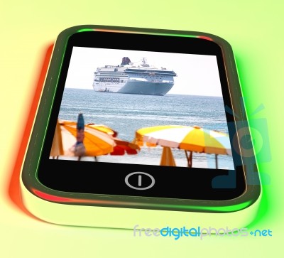 Cruise Ship On Mobile Screen Stock Image