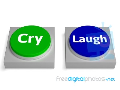 Cry Laugh Buttons Shows Crying Or Laughing Stock Image