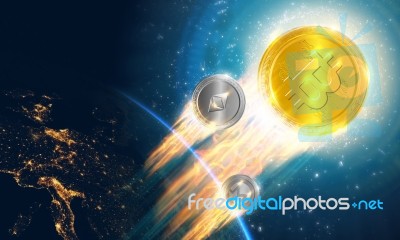 Crypto-currency,  Bitcoin Internet Virtual Money. Currency Techn… Stock Image