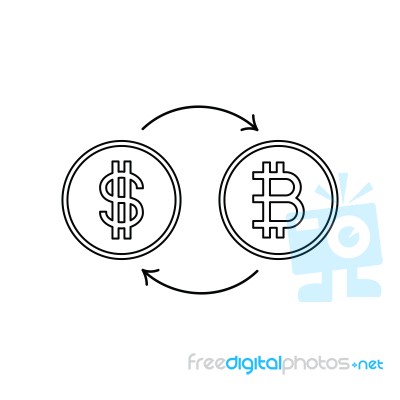 Cryptocurrency Bitcoin And Us Dollar Exchange Thin Line Flat Des… Stock Image