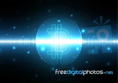 Cryptocurrency Bitcoin Brain Wave Signal Light Stock Image