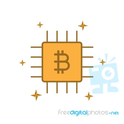 Cryptocurrency Bitcoin Chip Flat Design Icon  Illustration Stock Image