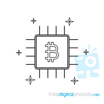 Cryptocurrency Bitcoin Chip Thin Line Flat Design Icon  Il Stock Image