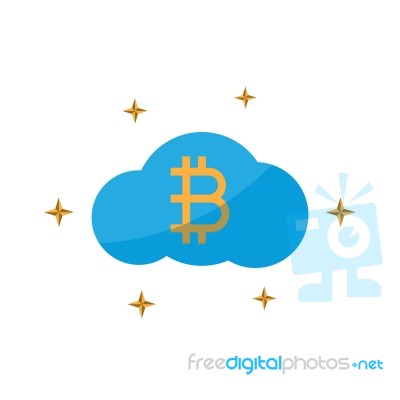 Cryptocurrency Bitcoin Cloud Flat Design Icon  Illustratio Stock Image