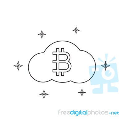 Cryptocurrency Bitcoin Cloud Thin Line Flat Design Icon  I Stock Image