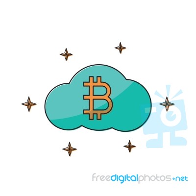 Cryptocurrency Bitcoin Cloud Thin Line Flat Design Icon  I Stock Image