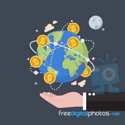 Cryptocurrency Bitcoin Global Network Technology Stock Image