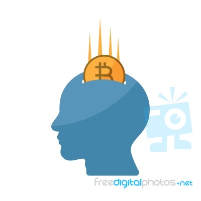 Cryptocurrency Bitcoin Human Head Piggy Bank Flat Design Icon Ve… Stock Image