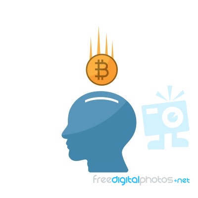 Cryptocurrency Bitcoin Human Head Piggy Bank Flat Design Icon Ve… Stock Image