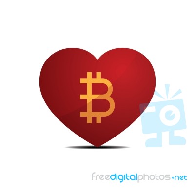 Cryptocurrency Bitcoin Love Heart Flat Design Icon  Illust Stock Image