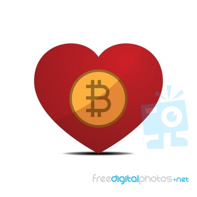 Cryptocurrency Bitcoin Love Heart Flat Design Icon  Illust Stock Image