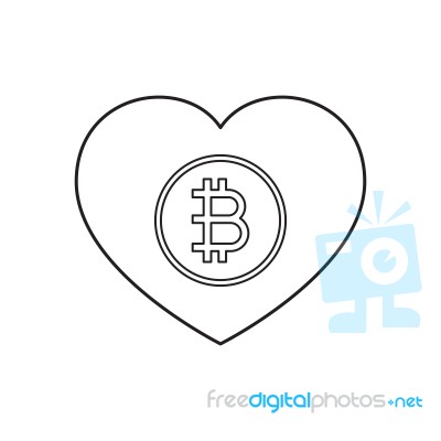 Cryptocurrency Bitcoin Love Heart Thin Line Flat Design Icon Vec… Stock Image