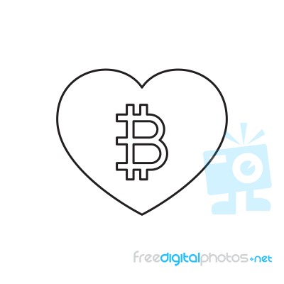 Cryptocurrency Bitcoin Love Heart Thin Line Flat Design Icon Vec… Stock Image