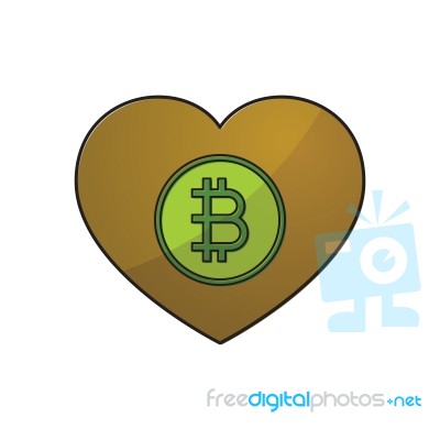 Cryptocurrency Bitcoin Love Heart Thin Line Flat Design Icon Vec… Stock Image