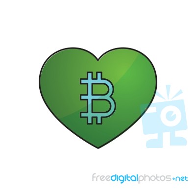 Cryptocurrency Bitcoin Love Heart Thin Line Flat Design Icon Vec… Stock Image