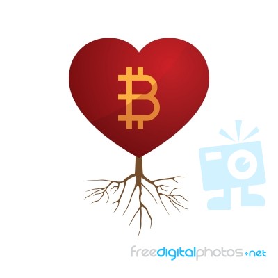 Cryptocurrency Bitcoin Love Heart With Root Flat Design Icon Vec… Stock Image