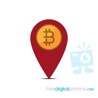 Cryptocurrency Bitcoin Map Pin Flat Design Icon  Illustrat Stock Image