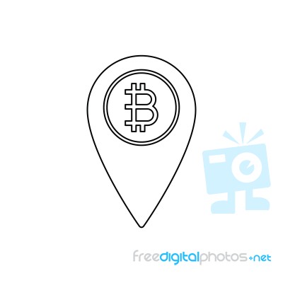 Cryptocurrency Bitcoin Map Pin Thin Line Flat Design Icon  Stock Image