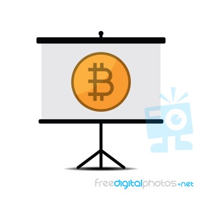 Cryptocurrency Bitcoin On Presentation Board Flat Design Icon Ve… Stock Image