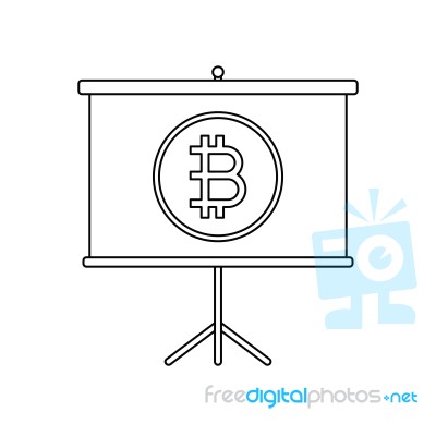 Cryptocurrency Bitcoin On Presentation Board Thin Line Flat Desi… Stock Image